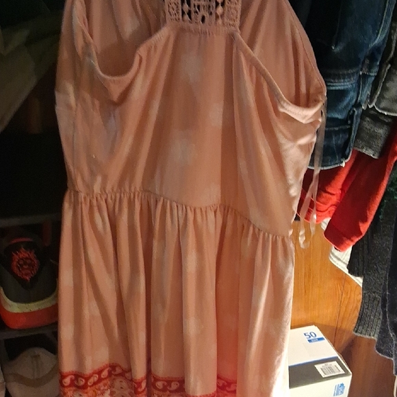 No Boundaries Peach Pink Crochet-Back Midi Dress - Picture 6 of 7